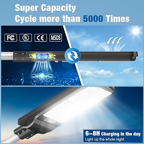 WYWNA Solar Street Lights Outdoor Waterproof- 1000W Solar Parking Lot Lights, 100000LM 6500K LED Solar Powered Street Light Dusk to Dawn Solar Street Light Remote Control for Garage, Walkway, Road