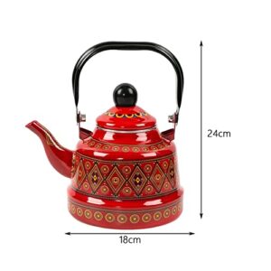 Fenteer 2.5L Enameled Tea Kettle Teapot Coffee Kettle Cookware Hot Water Pot No Whistling Portable Teakettle for Stovetop for Travel Camping, Red A