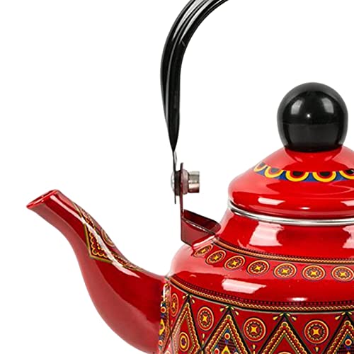 Fenteer 2.5L Enameled Tea Kettle Teapot Coffee Kettle Cookware Hot Water Pot No Whistling Portable Teakettle for Stovetop for Travel Camping, Red A