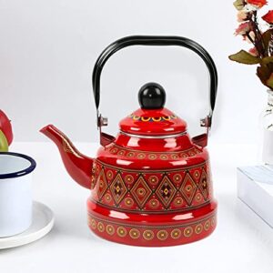 Fenteer 2.5L Enameled Tea Kettle Teapot Coffee Kettle Cookware Hot Water Pot No Whistling Portable Teakettle for Stovetop for Travel Camping, Red A