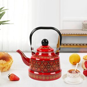 Fenteer 2.5L Enameled Tea Kettle Teapot Coffee Kettle Cookware Hot Water Pot No Whistling Portable Teakettle for Stovetop for Travel Camping, Red A