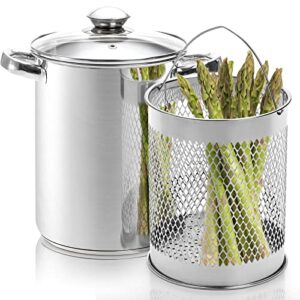 avla asparagus pot, 4 quart stainless steel steamer cooker, vegetable asparagus cooker with removable basket and lid for pasta, spaghetti, boiled eggs, shrimp, oil deep fry pan for french fries