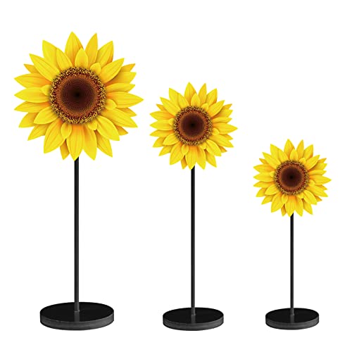 3 Pcs Summer Sunflower Wood Table Sign Standing Wooden Sunflower Tabletop Home Decor Rustic Wooden Tabletop Centerpiece Tall Standing Block Decorations for Farmhouse Rustic Kitchen Table