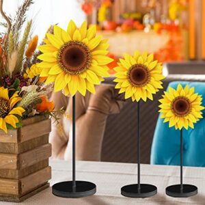 3 Pcs Summer Sunflower Wood Table Sign Standing Wooden Sunflower Tabletop Home Decor Rustic Wooden Tabletop Centerpiece Tall Standing Block Decorations for Farmhouse Rustic Kitchen Table