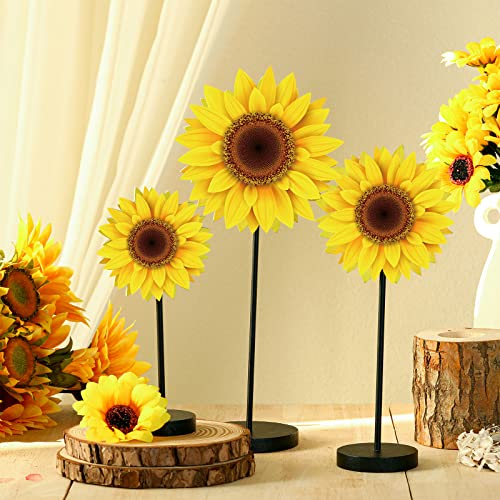 3 Pcs Summer Sunflower Wood Table Sign Standing Wooden Sunflower Tabletop Home Decor Rustic Wooden Tabletop Centerpiece Tall Standing Block Decorations for Farmhouse Rustic Kitchen Table