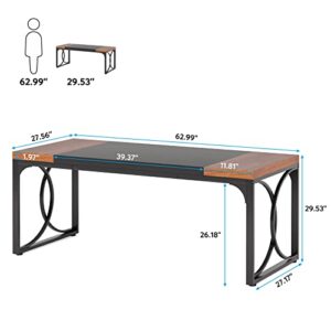 Tribesigns Rectangular Dining Table, 63-inch Wood Kitchen Table with Strong Metal Frame, Industrial Large Long Dining Room Table for 4-People Family, Splice Board (Walnut and Black) (XK00258)