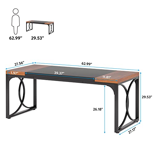 Tribesigns Rectangular Dining Table, 63-inch Wood Kitchen Table with Strong Metal Frame, Industrial Large Long Dining Room Table for 4-People Family, Splice Board (Walnut and Black) (XK00258)