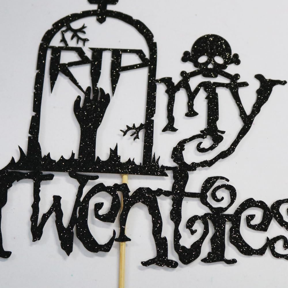 Black Glitter Rip My Twenties Cake Topper, Death to My Twenties/Death to My Youth, Funny Old English 30th Birthday Party Decorations Supplies