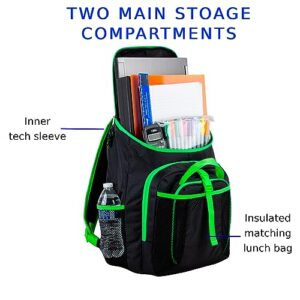 FUEL Top Loader Backpack with Lunch Box Combo – 18” Two Compartment Water Resistant Durable Adjustable Straps with Side Water Bottle Pockets 2 in 1 Set – Black