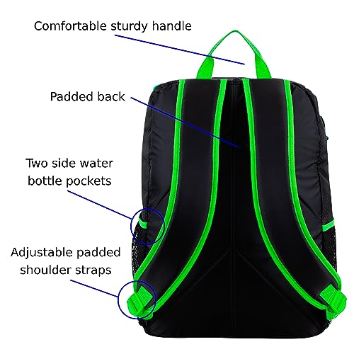 FUEL Top Loader Backpack with Lunch Box Combo – 18” Two Compartment Water Resistant Durable Adjustable Straps with Side Water Bottle Pockets 2 in 1 Set – Black