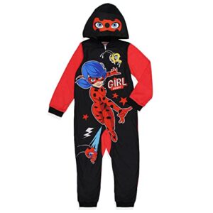 komar kids miraculous ladybug girls girl power full zip blanket sleeper hooded pajama, 4 black