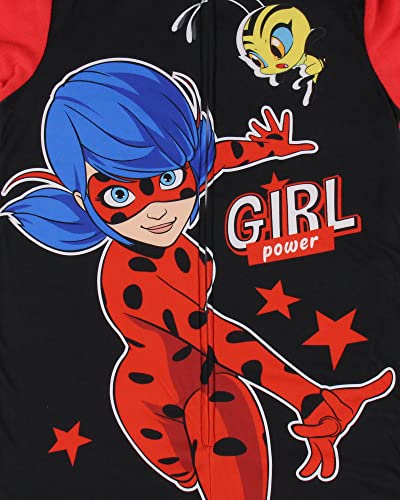 Komar Kids Miraculous Ladybug Girls Girl Power Full Zip Blanket Sleeper Hooded Pajama, 4 Black