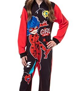 Komar Kids Miraculous Ladybug Girls Girl Power Full Zip Blanket Sleeper Hooded Pajama, 4 Black