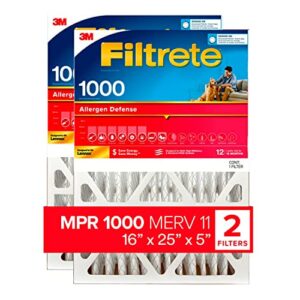 filtrete 16x25x5 air filter, mpr 1000, merv 11, micro allergen defense 3-month pleated 5-inch air filters, 2 filters