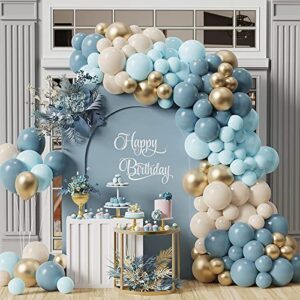 dusty blue balloons garland arch kit-122pcs baby blue gold white balloons arch kit, baby shower decorations for boy,boy birthday party decor supplies