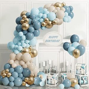 Dusty Blue Balloons Garland Arch Kit-122pcs Baby Blue Gold White Balloons Arch Kit, Baby Shower Decorations for Boy,Boy Birthday Party Decor Supplies