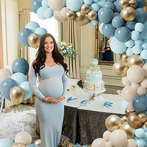 Dusty Blue Balloons Garland Arch Kit-122pcs Baby Blue Gold White Balloons Arch Kit, Baby Shower Decorations for Boy,Boy Birthday Party Decor Supplies