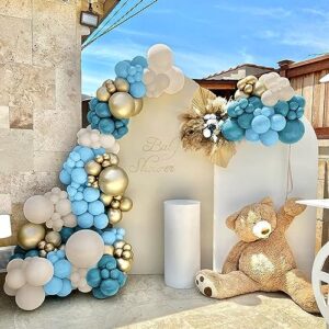 Dusty Blue Balloons Garland Arch Kit-122pcs Baby Blue Gold White Balloons Arch Kit, Baby Shower Decorations for Boy,Boy Birthday Party Decor Supplies