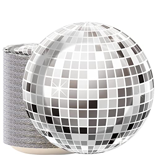 24 Pieces 70s Disco Party Paper Plates for 70’s Party Supplies Silver Disco Ball Theme Dessert Plates for Birthday Baby Shower 70’s Boogie 1970s Disco Fever Music 90s Bachelorette Party Decorations