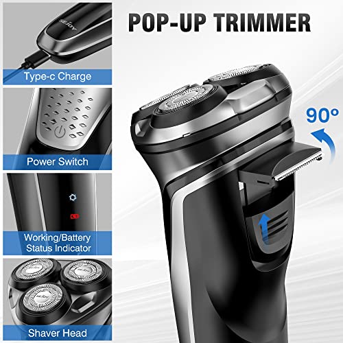 Shavers for Men Electric Razor Pubic Hair, Razors for Men Electric Shaver, Razor Men Electric Waterproof IPX7, Man Electric Shavers with Pop-Up Trimmer, 80000 power-1h Fast Charging-3D Floating Head