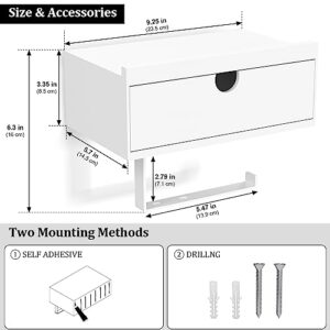 Domax White Toilet Paper Holder with Shelf - Wall Mount/Adhesive Bathroom Toilet Paper Holder Bamboo Wood Tissue Toilet Roll Holder with Storage Drawer for Organizer Wipes Fits Any Room, Large