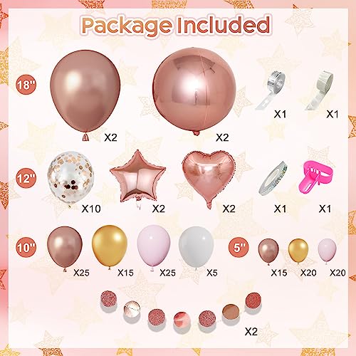 149Pcs Rose Gold Balloons Arch Kit, Pink Rose Gold White Cardioid Pentagram Flag Banner Balloon Garland for Women Girls Birthday Wedding Graduation Baby Shower Bridal Bachelorette Mother's Valentine's Day Party Decorations