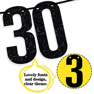 0 To 30 Real Quick Banner, Cheers to 30 Years/Dirty 30 Bunting Sign, 30th Birthday Party Decorations Supplies, Black Glitter