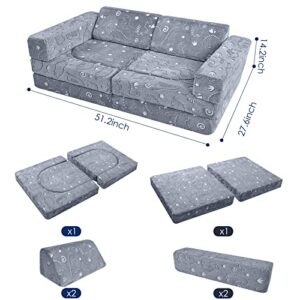 MeMoreCool 10-Piece Kids Couch Sofa, Modular Toddler Couch Glow Sofa for Playroom Bedroom, Fold Out Couch Play Couch for Kid Girl Boy, Kids Convertible Sofa Sectional Foam Playset Couch Set, Dino