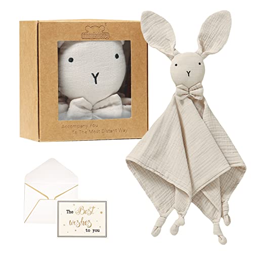 mimixiong Bunny Security Blanket Cotton Muslin Soft Baby Gifts for Newborn Boys and Girls Baby Snuggle Toy Bunny Baby Stuffed Animal Light Camel 16 Inch