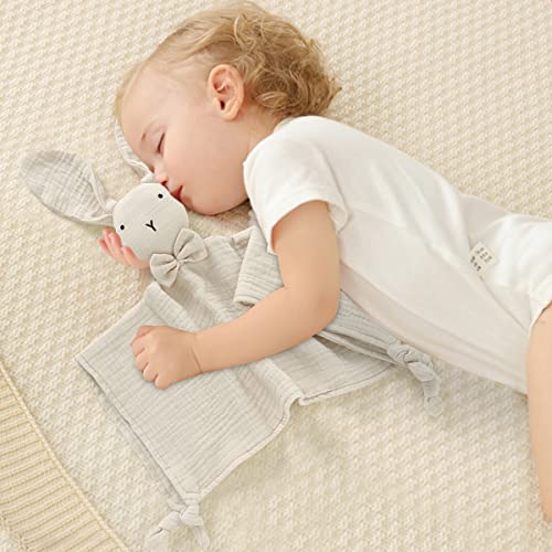 mimixiong Bunny Security Blanket Cotton Muslin Soft Baby Gifts for Newborn Boys and Girls Baby Snuggle Toy Bunny Baby Stuffed Animal Light Camel 16 Inch