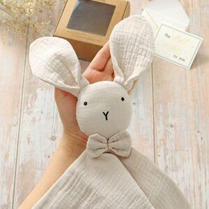 mimixiong Bunny Security Blanket Cotton Muslin Soft Baby Gifts for Newborn Boys and Girls Baby Snuggle Toy Bunny Baby Stuffed Animal Light Camel 16 Inch