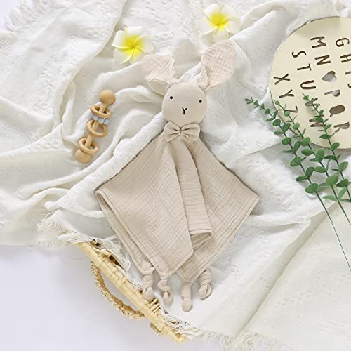 mimixiong Bunny Security Blanket Cotton Muslin Soft Baby Gifts for Newborn Boys and Girls Baby Snuggle Toy Bunny Baby Stuffed Animal Light Camel 16 Inch