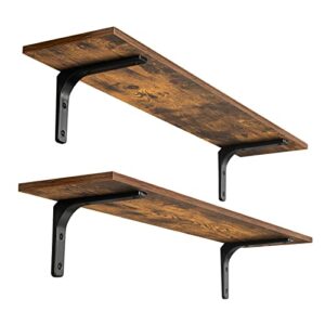dinzi lvj long wall shelves, 39.4inch wall mounted shelves set of 2, extra large wall storage ledges with sturdy metal brackets for living room, bathroom, bedroom, kitchen, rustic brown