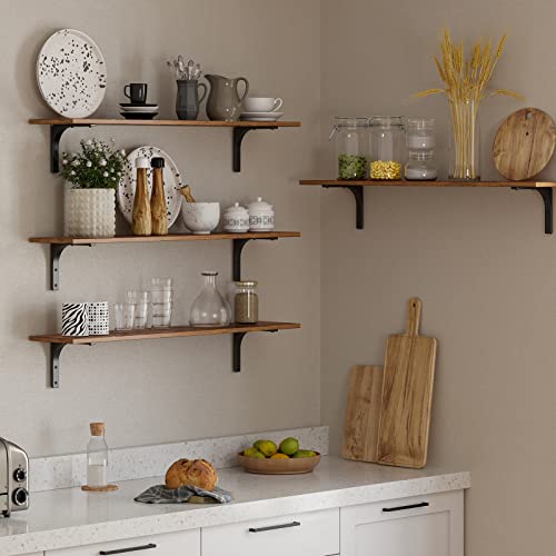 DINZI LVJ Long Wall Shelves, 39.4Inch Wall Mounted Shelves Set of 2, Extra Large Wall Storage Ledges with Sturdy Metal Brackets for Living Room, Bathroom, Bedroom, Kitchen, Rustic Brown