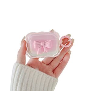 ownest compatible with airpods pro/pro 2 case soft clear tpu with cute 3d colour bow design shockproof keychain cover for girls woman airpods pro/pro 2-pink