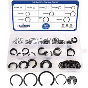 gb895.1 65mn Φ4-Φ20 hole steel wire ring snap ring set,bearing stop ring assortment kit,mix round wire snap rings for holes,180pcs