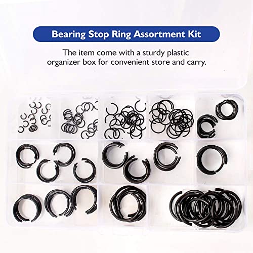 GB895.1 65Mn Φ4-Φ20 Hole Steel Wire Ring Snap Ring Set,Bearing Stop Ring Assortment Kit,Mix Round Wire Snap Rings for Holes,180Pcs
