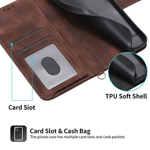 ONV Case for Oppo A17 4G - Flower Embossed Flip Phone Case Card Holder Magnet with Lanyard PU Leather + Soft Shell Wallet Cover for Oppo A17 4G [DEF] -Brown