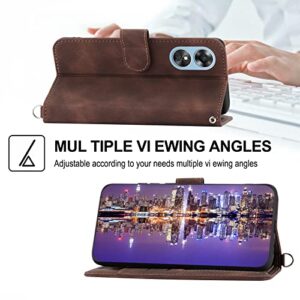 ONV Case for Oppo A17 4G - Flower Embossed Flip Phone Case Card Holder Magnet with Lanyard PU Leather + Soft Shell Wallet Cover for Oppo A17 4G [DEF] -Brown