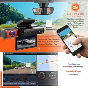 4K Dash Cam Built-in WiFi Front Dash Camera 3'' IPS Screen Car Driving Recorder 170°Wide Angle Dashboard Camera with Super Night Vision WDR G-Sensor Parking Monitor Loop Recording