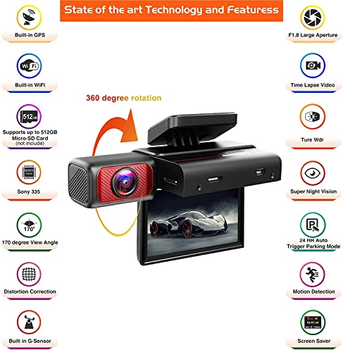 4K Dash Cam Built-in WiFi Front Dash Camera 3'' IPS Screen Car Driving Recorder 170°Wide Angle Dashboard Camera with Super Night Vision WDR G-Sensor Parking Monitor Loop Recording