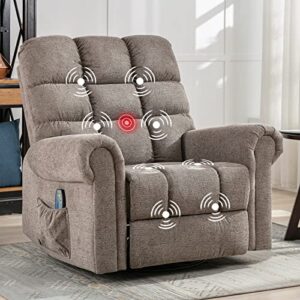 anj oversized rocker recliner chair with massage and heat, manual overstuffed swivel recliners for big man, large glider rocking reclining chairs for living room, camel
