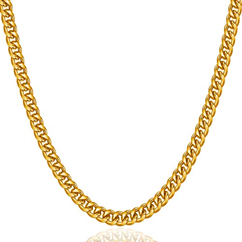 TICVRSS 18K Gold Cuban Link Chain for Men Necklace 6mm Stainless Steel Chains for Boys Women 22 Inch Jewelry Gifts