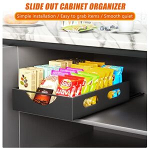 caktraie Pull Out Cabinet Organizer Fixed with Adhesive, Slide Out Drawer Storage Shelves - 10.8" W x 15.15" D Heavy Duty Pull Out Drawers for Kitchen Cabinets, Living Room, Home - Black