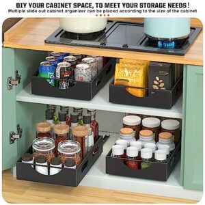 caktraie Pull Out Cabinet Organizer Fixed with Adhesive, Slide Out Drawer Storage Shelves - 10.8" W x 15.15" D Heavy Duty Pull Out Drawers for Kitchen Cabinets, Living Room, Home - Black