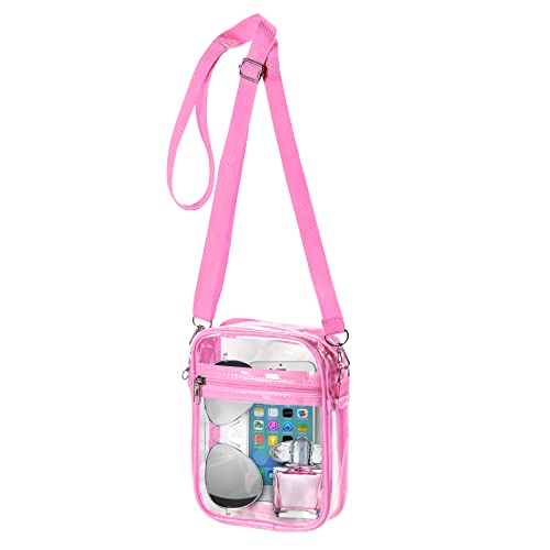 WJCD Clear Bag Stadium Approved PVC Concert Clear Purse Clear Crossbody Purse Bag clear bags for women,With front pocket (Pink)