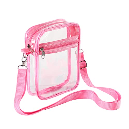 WJCD Clear Bag Stadium Approved PVC Concert Clear Purse Clear Crossbody Purse Bag clear bags for women,With front pocket (Pink)