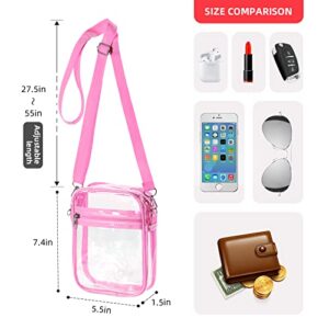 WJCD Clear Bag Stadium Approved PVC Concert Clear Purse Clear Crossbody Purse Bag clear bags for women,With front pocket (Pink)