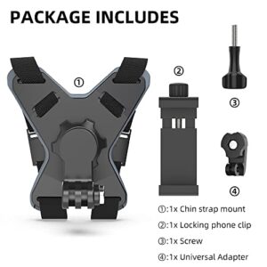 Updated Motorcycle Helmet Chin Strap Mount with Phone Clip Compatible with iPhone 14/14Pro/14 Plus, iPhone 13/13 Pro, iPhone X/XS/XR, Samsung, LG, Pixel, Huawei, Xiaomi and More (Updated Version)