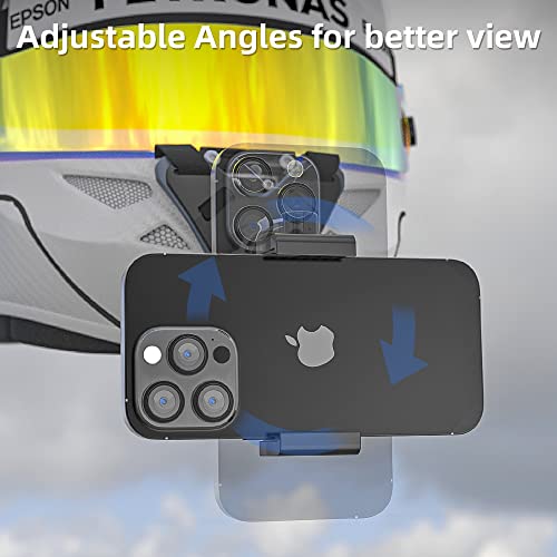 Updated Motorcycle Helmet Chin Strap Mount with Phone Clip Compatible with iPhone 14/14Pro/14 Plus, iPhone 13/13 Pro, iPhone X/XS/XR, Samsung, LG, Pixel, Huawei, Xiaomi and More (Updated Version)